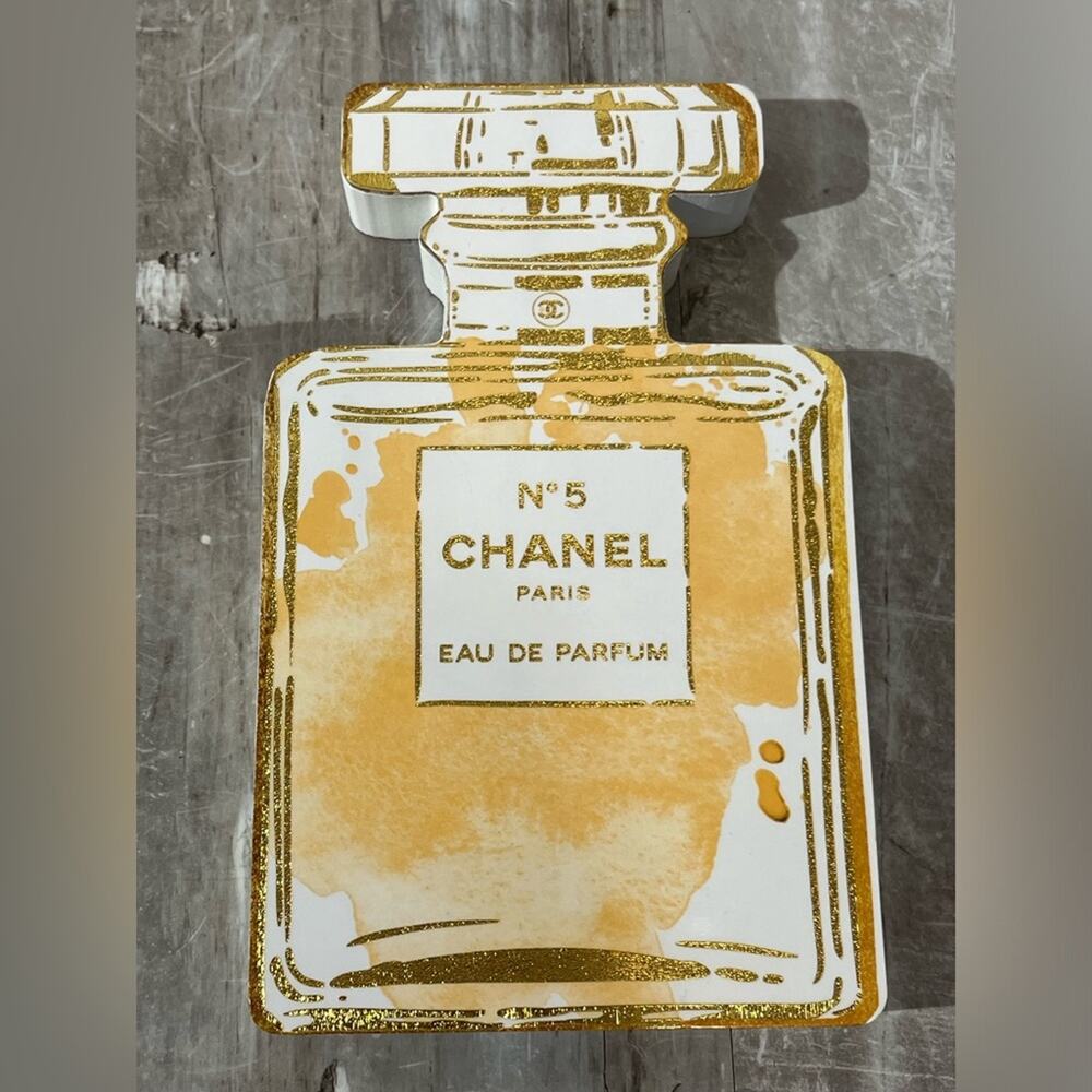 🌿SOLD Fashion No 5 Paris themed perfume bottle wooden block art - Picture 2 of 7